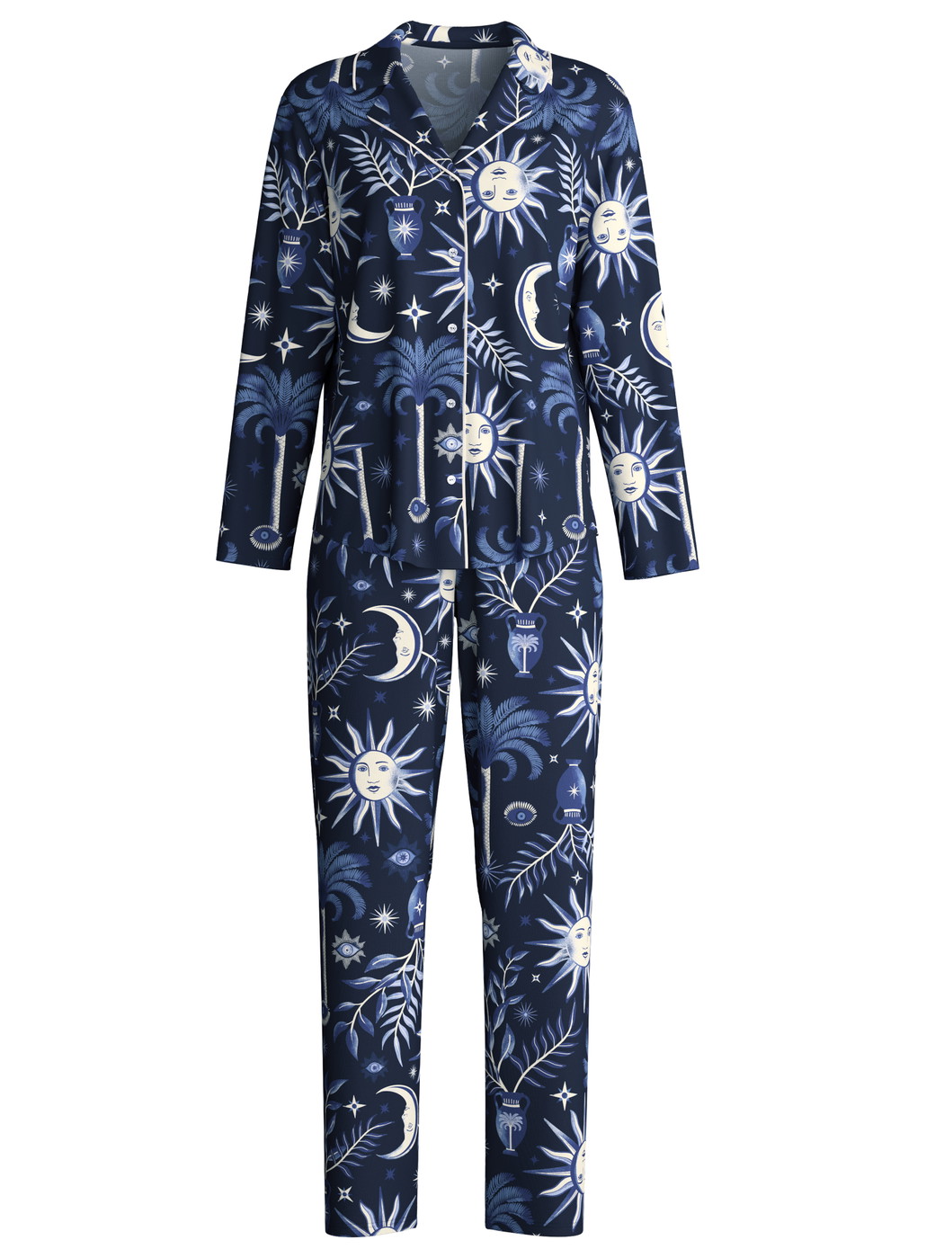 Women - Button-Up Pyjama made of 100% Cotton in Blue, Patterned, from the Winter Dreams series by CALIDA