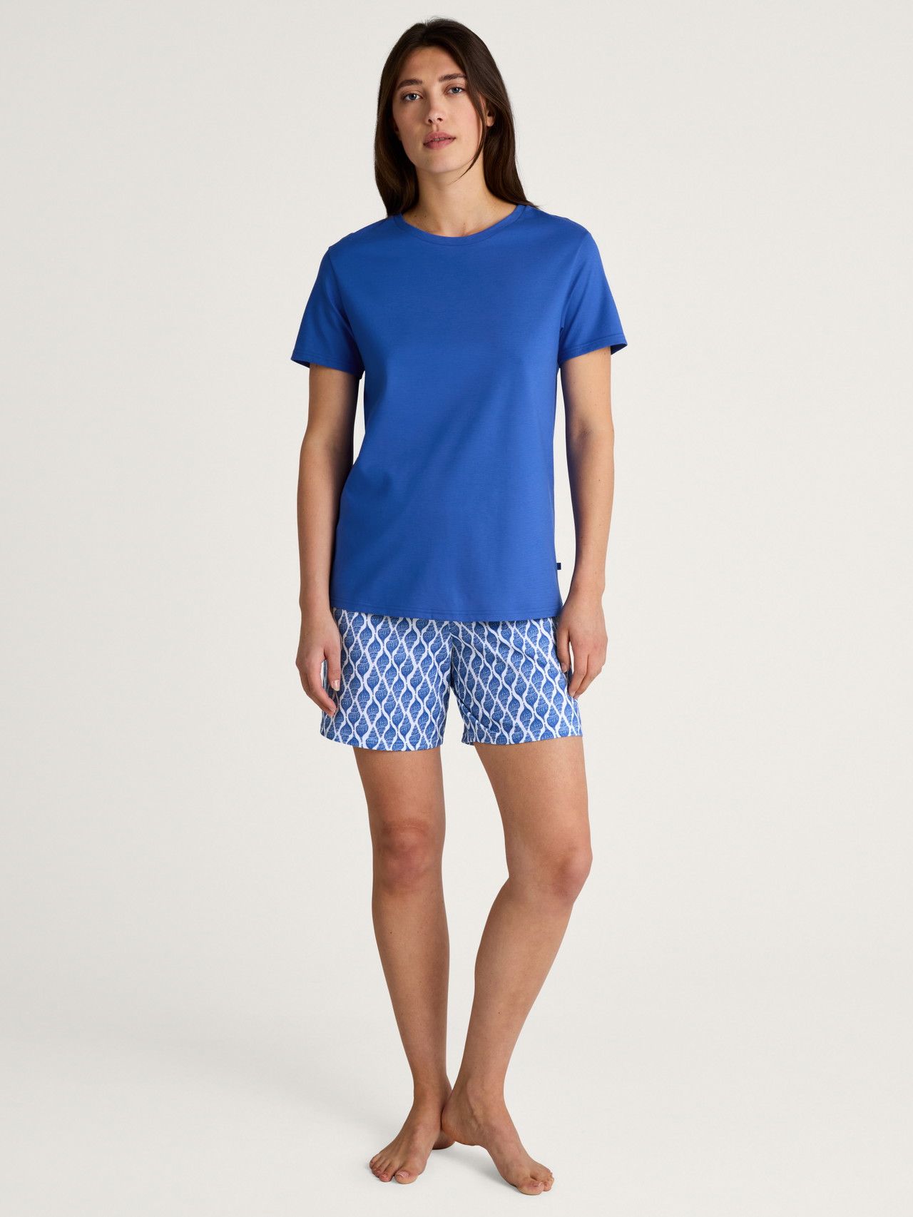 CALIDA Shell Nights Kurz-Pyjamafür Damen, S, Blau, Natürlich atmungsaktiv  & hautfreundlich in 100% Baumwolle