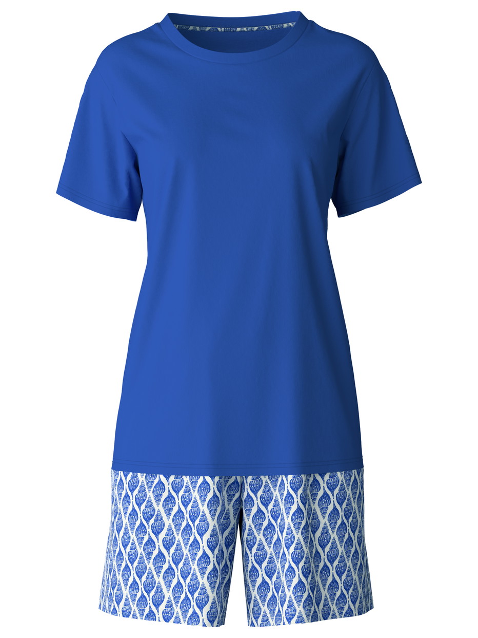 Women - Short pyjama made of 100% Cotton in Blue, Patterned, from the Shell Nights series by CALIDA