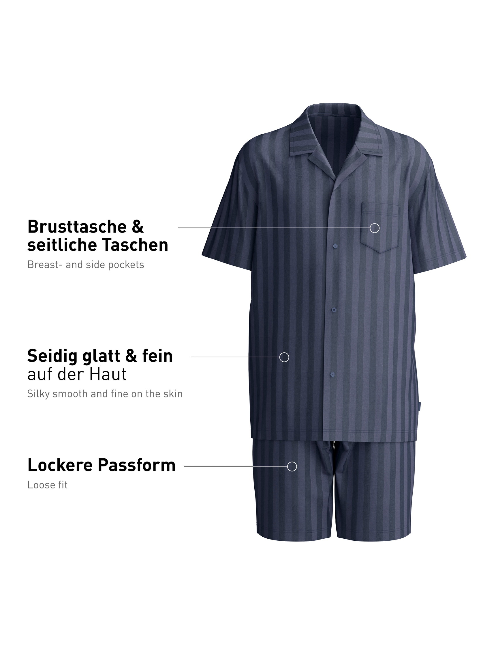 Men - Short pyjama made of Lyocell in Grey, Striped, from the Relax Lux series by CALIDA