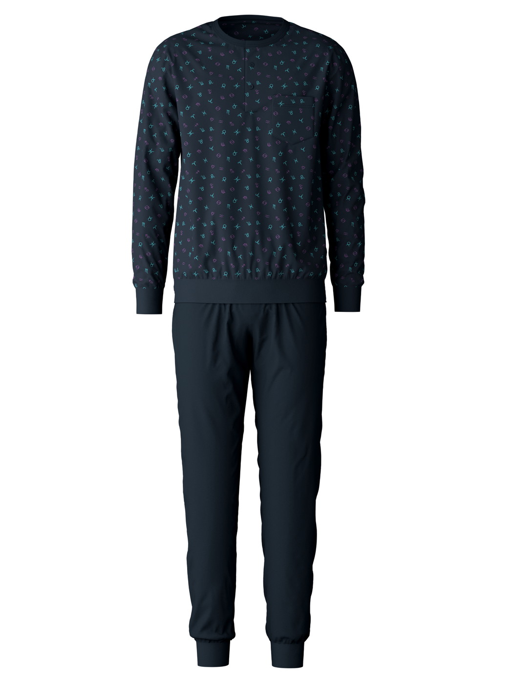 Uomo - Pigiama con polsini in 100% cotone di colore Blu, Motivo, della serie Relax Selected 6 di CALIDA