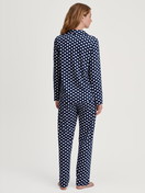 Women model is wearing Pyjamas, buttoned through made of 100% Cotton in Blue, Patterned from the Cotton Special series by CALIDA, Back view