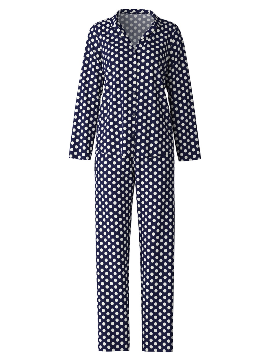 Women - Pyjamas, buttoned through made of 100% Cotton in Blue, Patterned, from the Cotton Special series by CALIDA