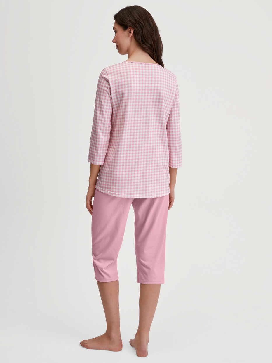 Women model is wearing 3/4 pyjamas made of 100% Cotton in Pink, Checked from the Cotton Special series by CALIDA, Back view