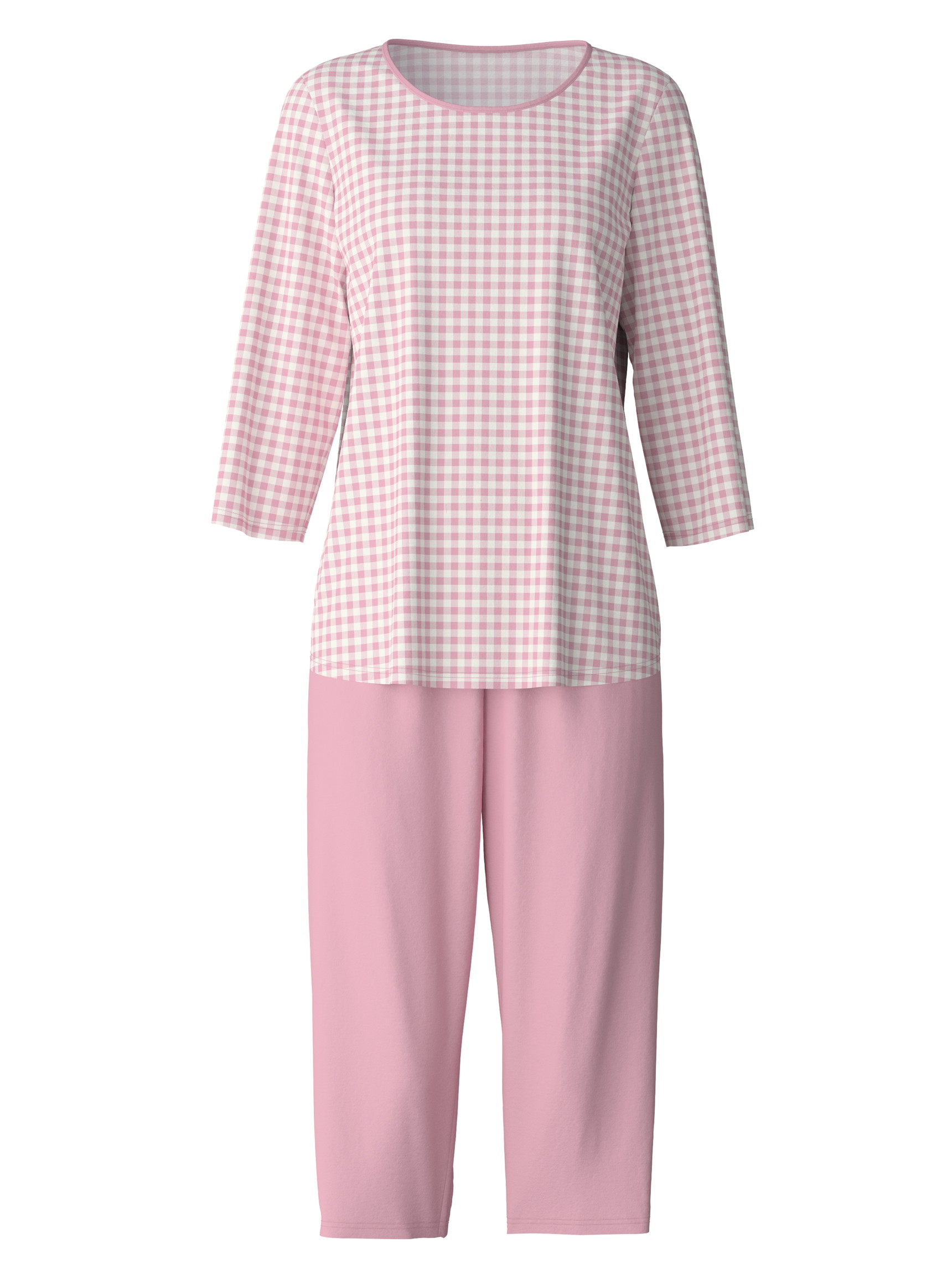 Damen - 3/4-Pyjama aus 100% Baumwolle in Rosa, Kariert aus Serie Cotton Special von CALIDA