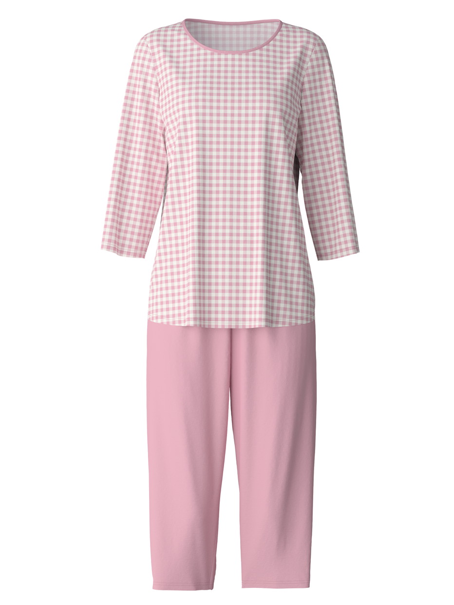 Damen - 3/4-Pyjama aus 100% Baumwolle in Rosa, Kariert aus Serie Cotton Special von CALIDA