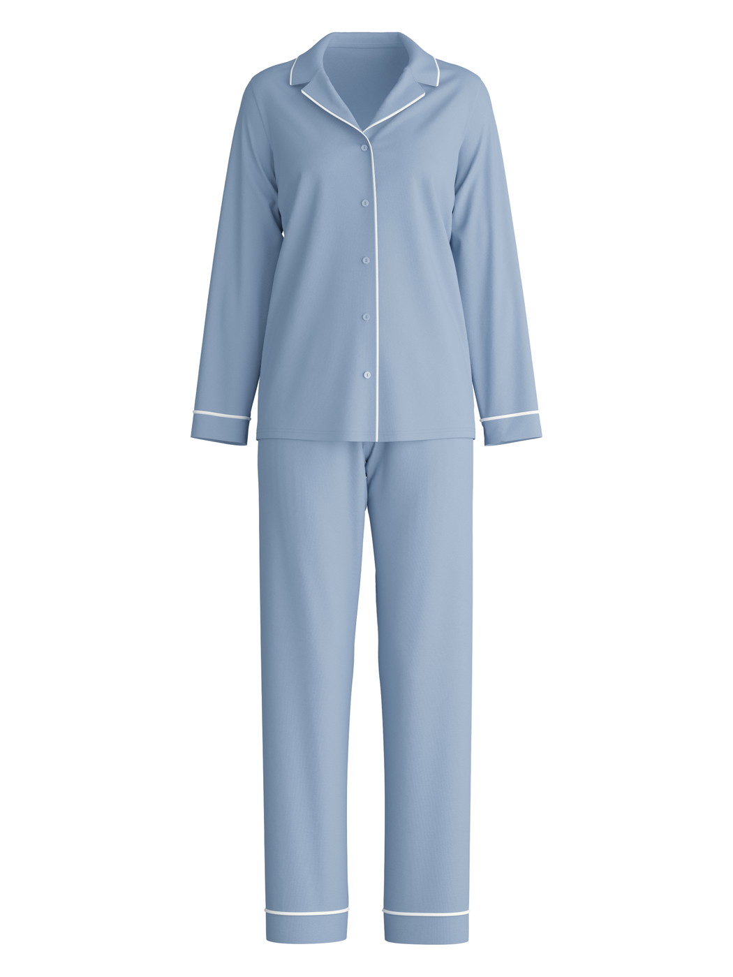 Femme - Pyjama à boutons en 100% coton de couleur Bleu, Unicolore, de la série Night Lovers de CALIDA
