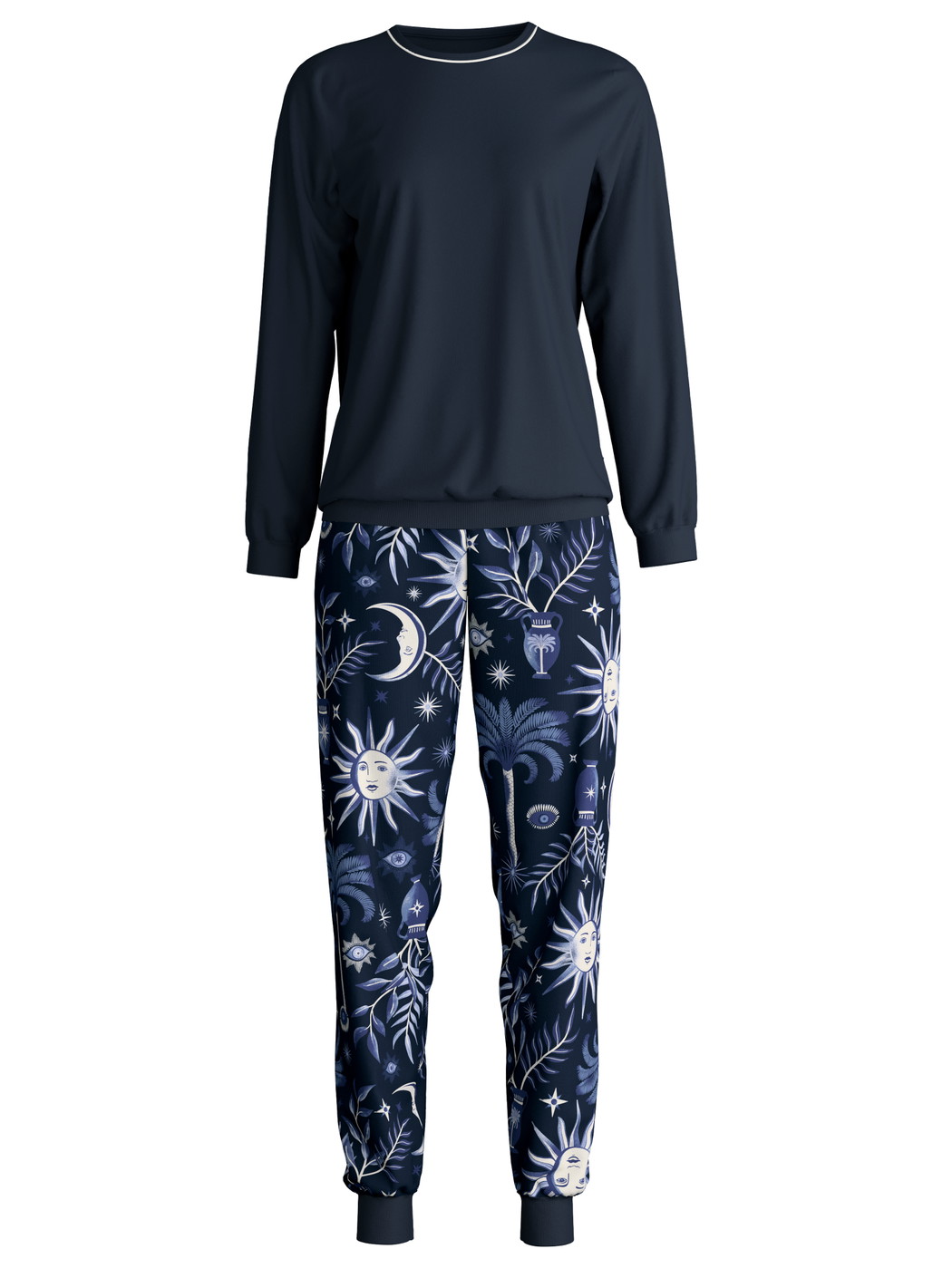 Women - Pyjama with cuff made of 100% Cotton in Blue, Patterned, from the Winter Dreams series by CALIDA