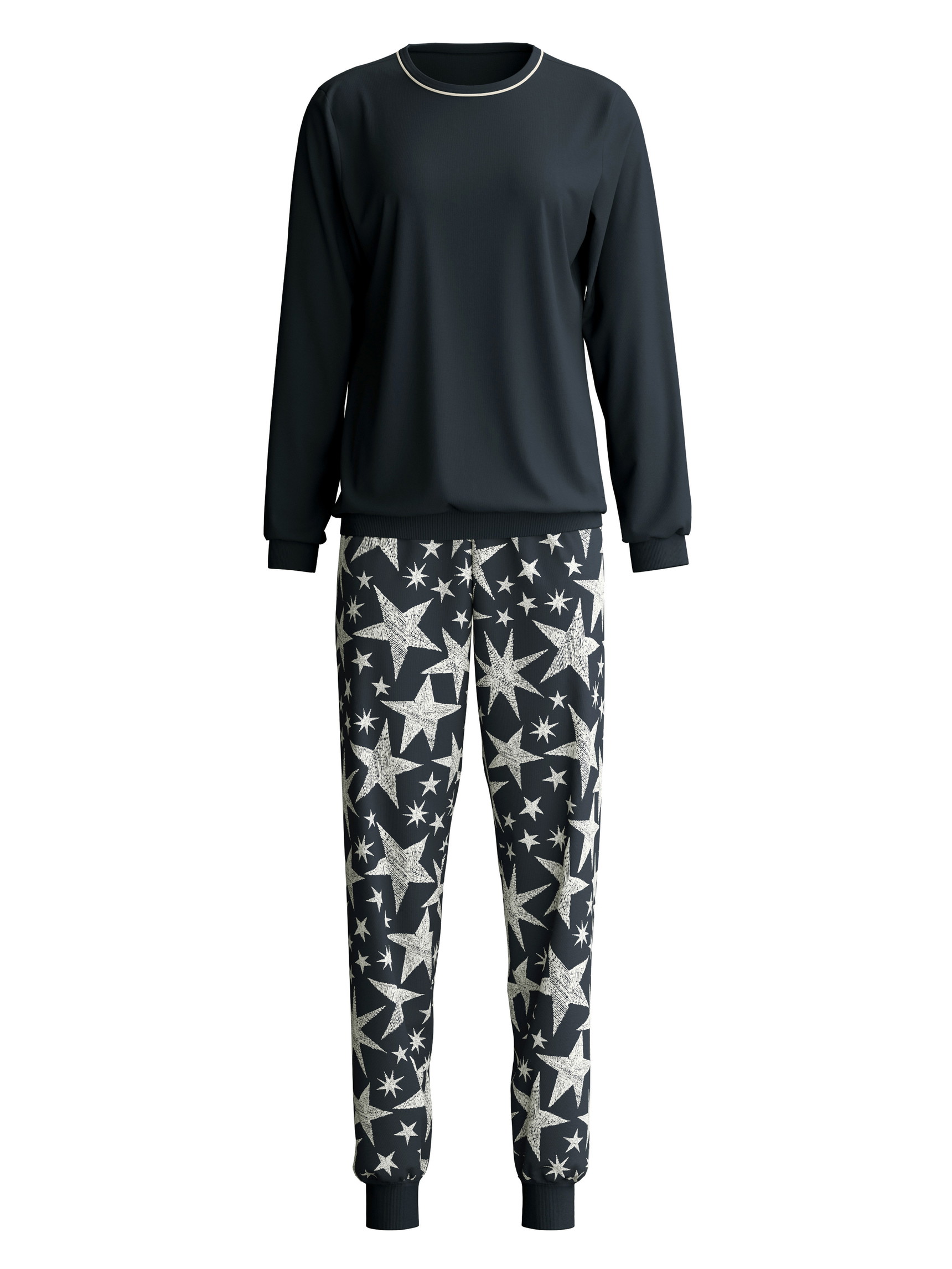 Damen - Bündchen-Pyjama aus 100% Baumwolle in Blau, Gemustert aus Serie Winter Dreams von CALIDA