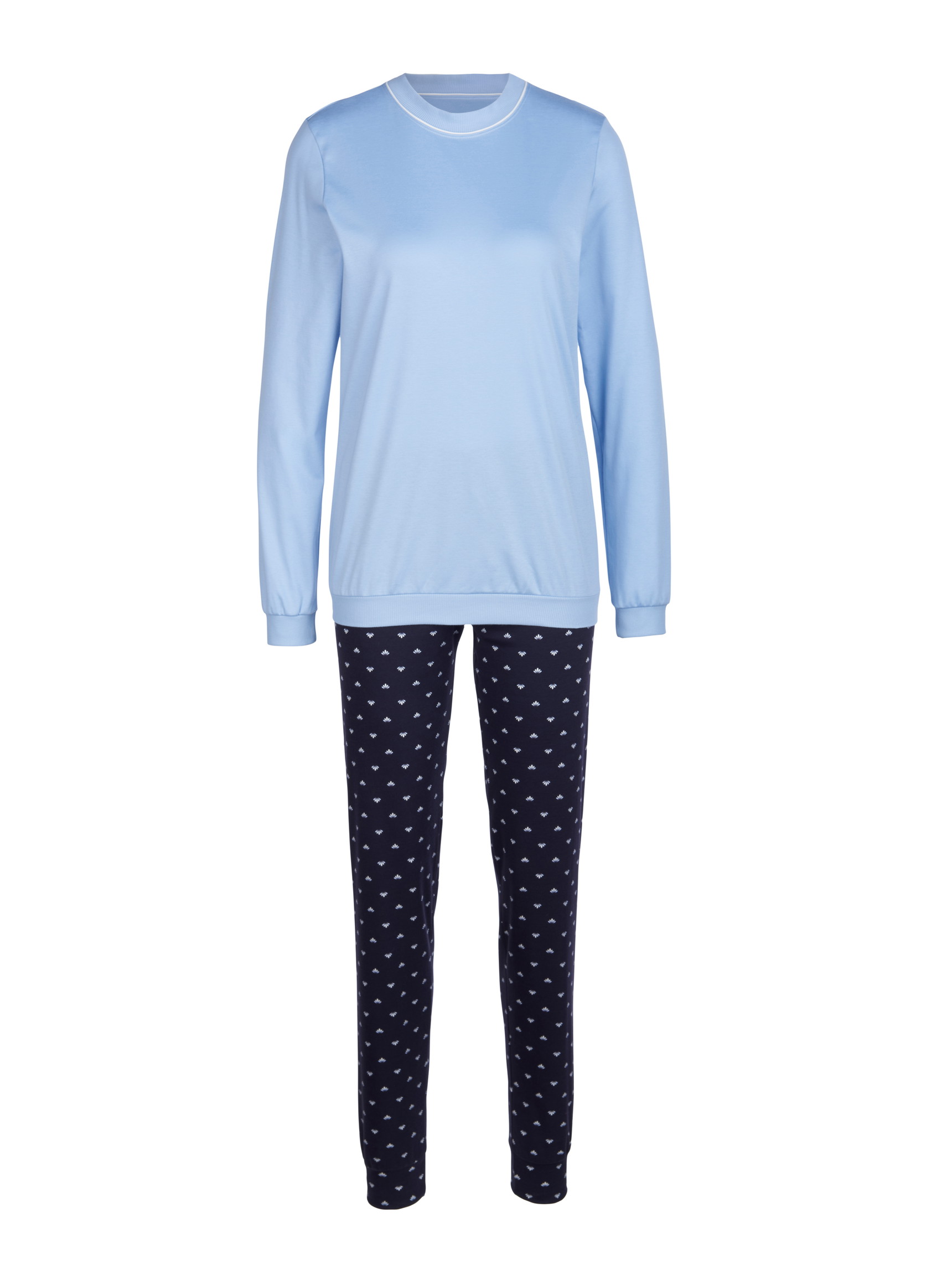 Damen - Bündchen-Pyjama aus 100% Baumwolle in Blau, Motiv aus Serie Night Lovers von CALIDA