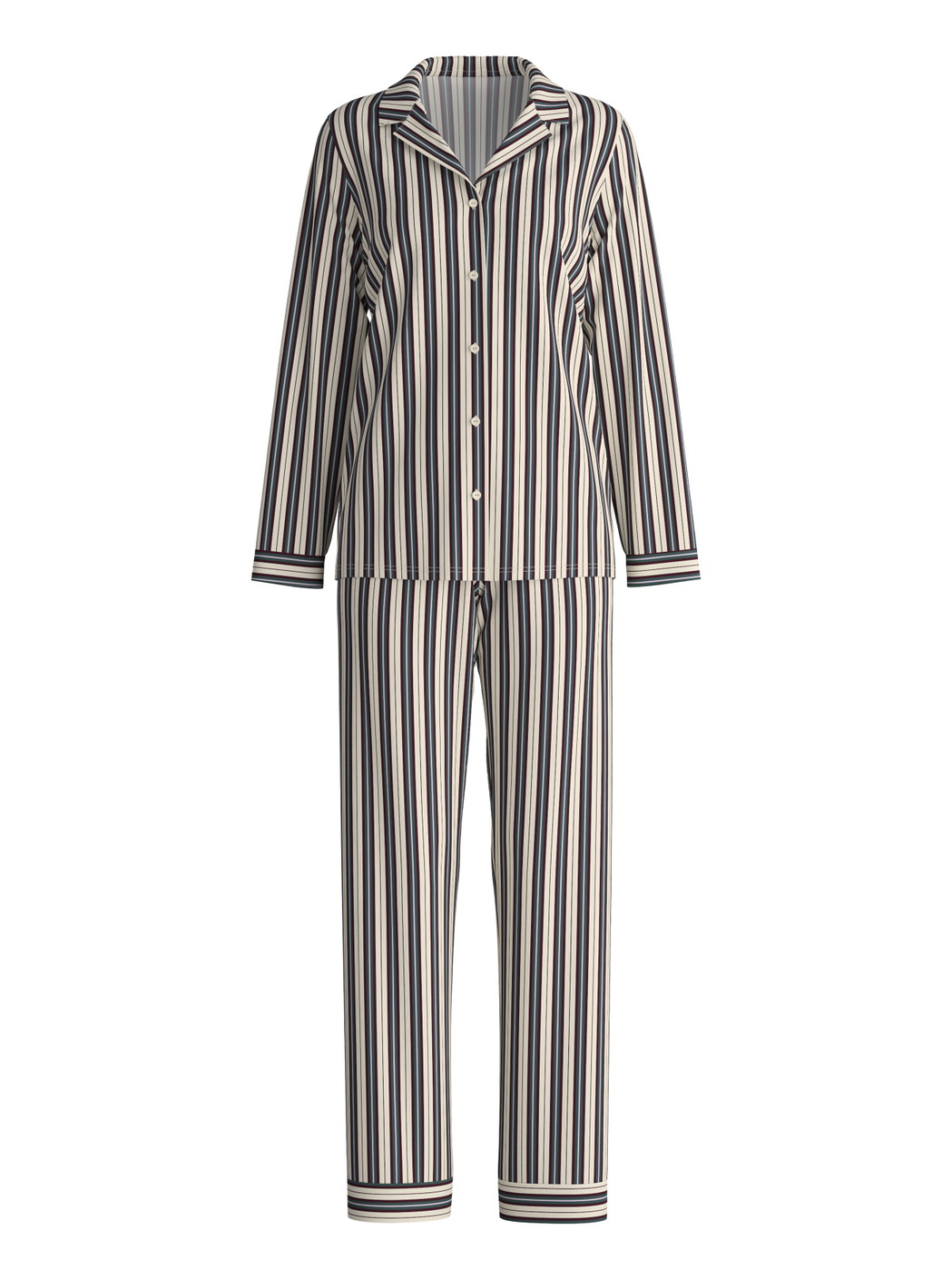 Women - Button-Up Pyjama made of 100% Cotton in Green, Striped, from the Night Lovers series by CALIDA