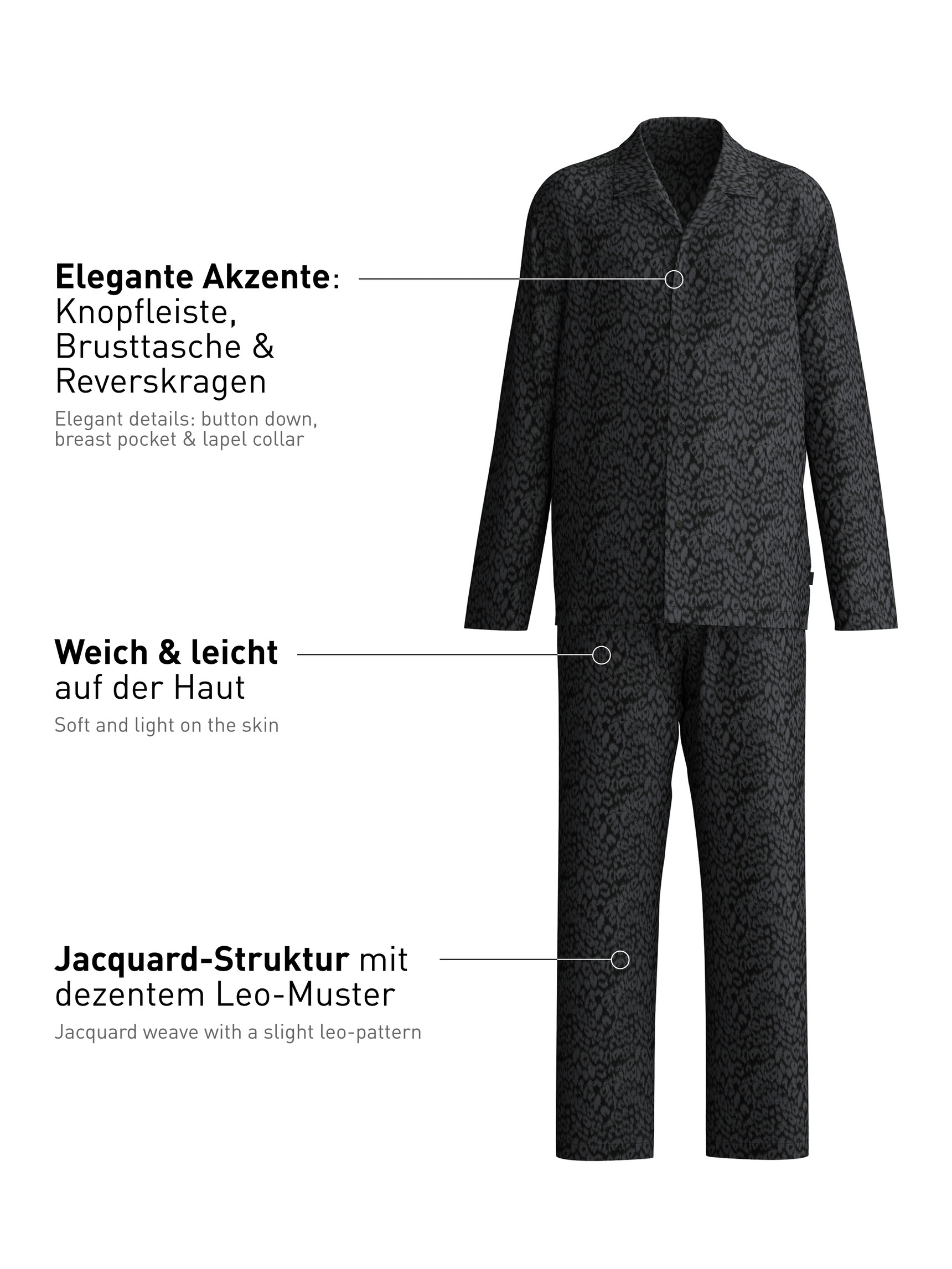 Herren - Pyjama mit Knöpfen aus Viskose in Schwarz, Gemustert aus Serie Woven Jacquard von CALIDA