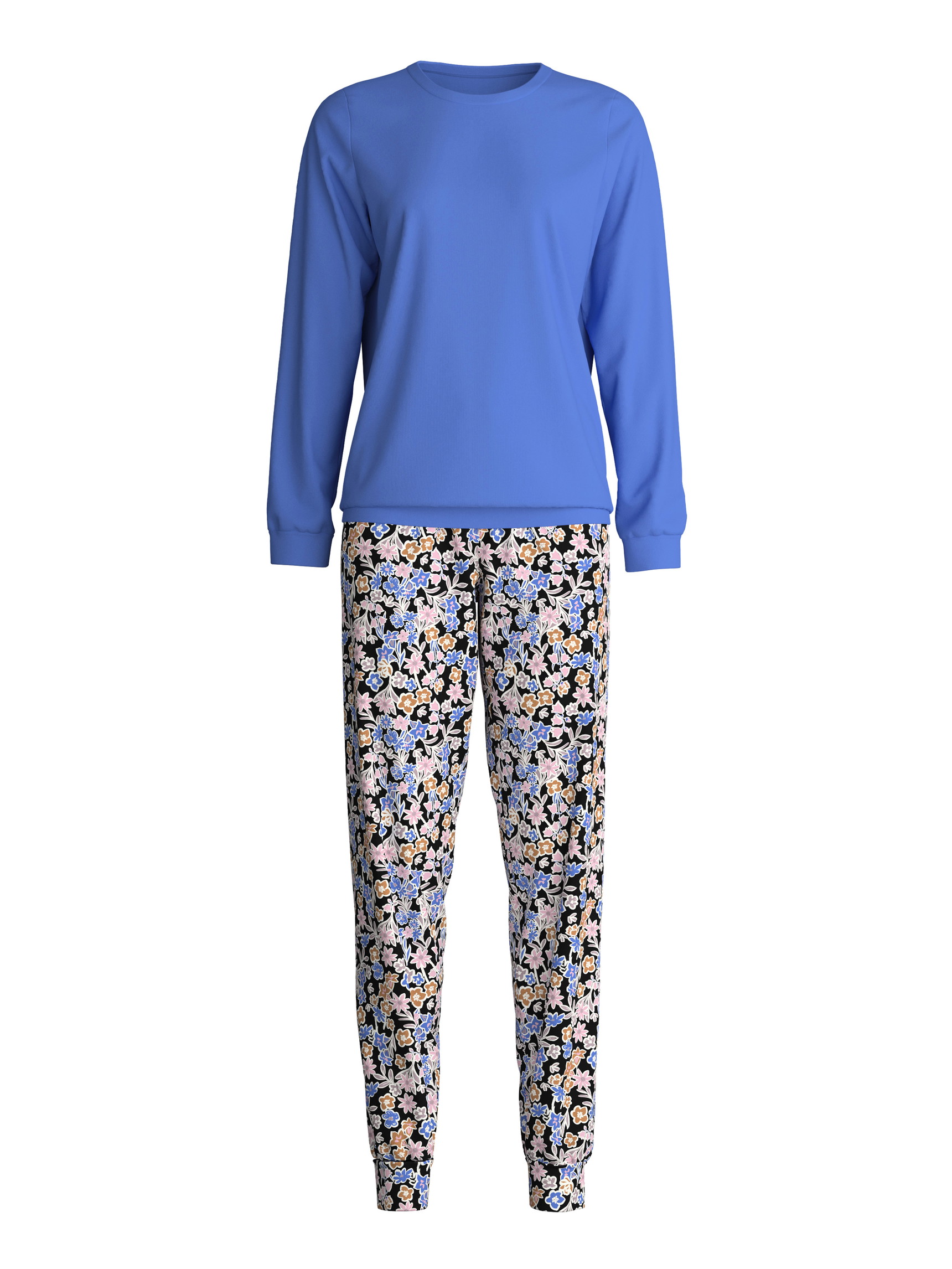 Women - Pyjama with cuff made of 100% Cotton in Blue, Patterned, from the Flower Dreams series by CALIDA