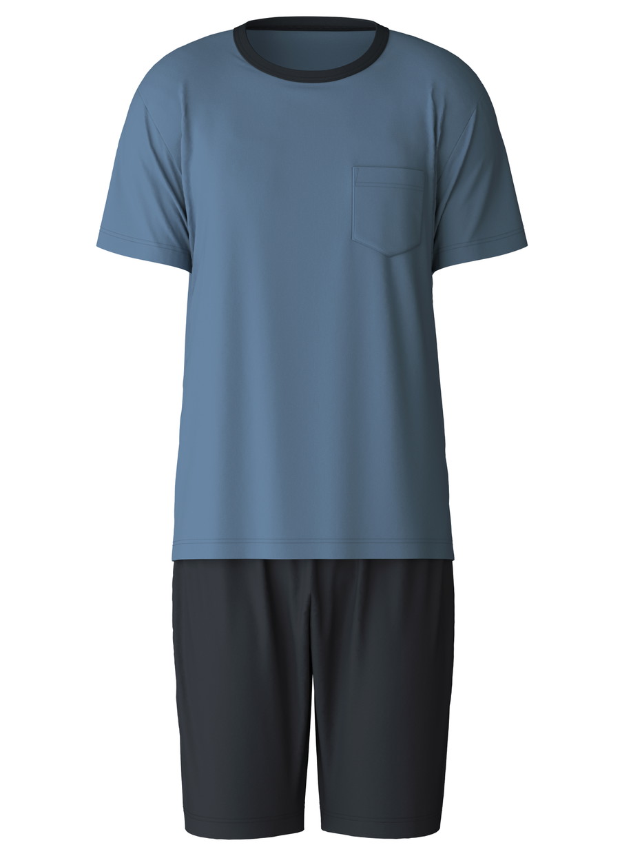 Herren - Kurz-Pyjama aus 100% Baumwolle in Blau, Einfarbig aus Serie Relax Essentials von CALIDA