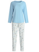 Damen - Pyjama, lang aus 100% Baumwolle in Blau, Gemustert aus Serie Swiss Resort von CALIDA