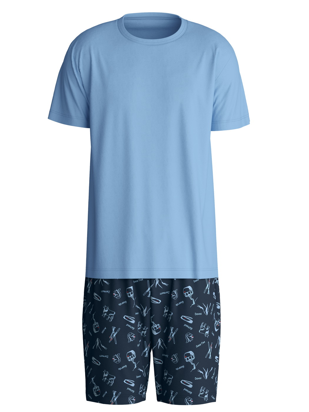 Men - Short pyjamas made of 100% Cotton in Blue, Patterned, from the Relax Swiss Resort series by CALIDA