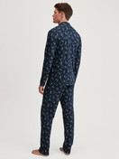 Men model is wearing Button-Up Pyjama made of 100% Cotton in Blue, Patterned from the Relax Swiss Resort series by CALIDA, Back view