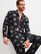 Men model is wearing Button-Up Pyjama made of 100% Cotton in Blue, Patterned from the EDITION 85 series by CALIDA, Additional Image