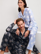 Men model is wearing Button-Up Pyjama made of 100% Cotton in Blue, Patterned from the EDITION 85 series by CALIDA, Additional Image