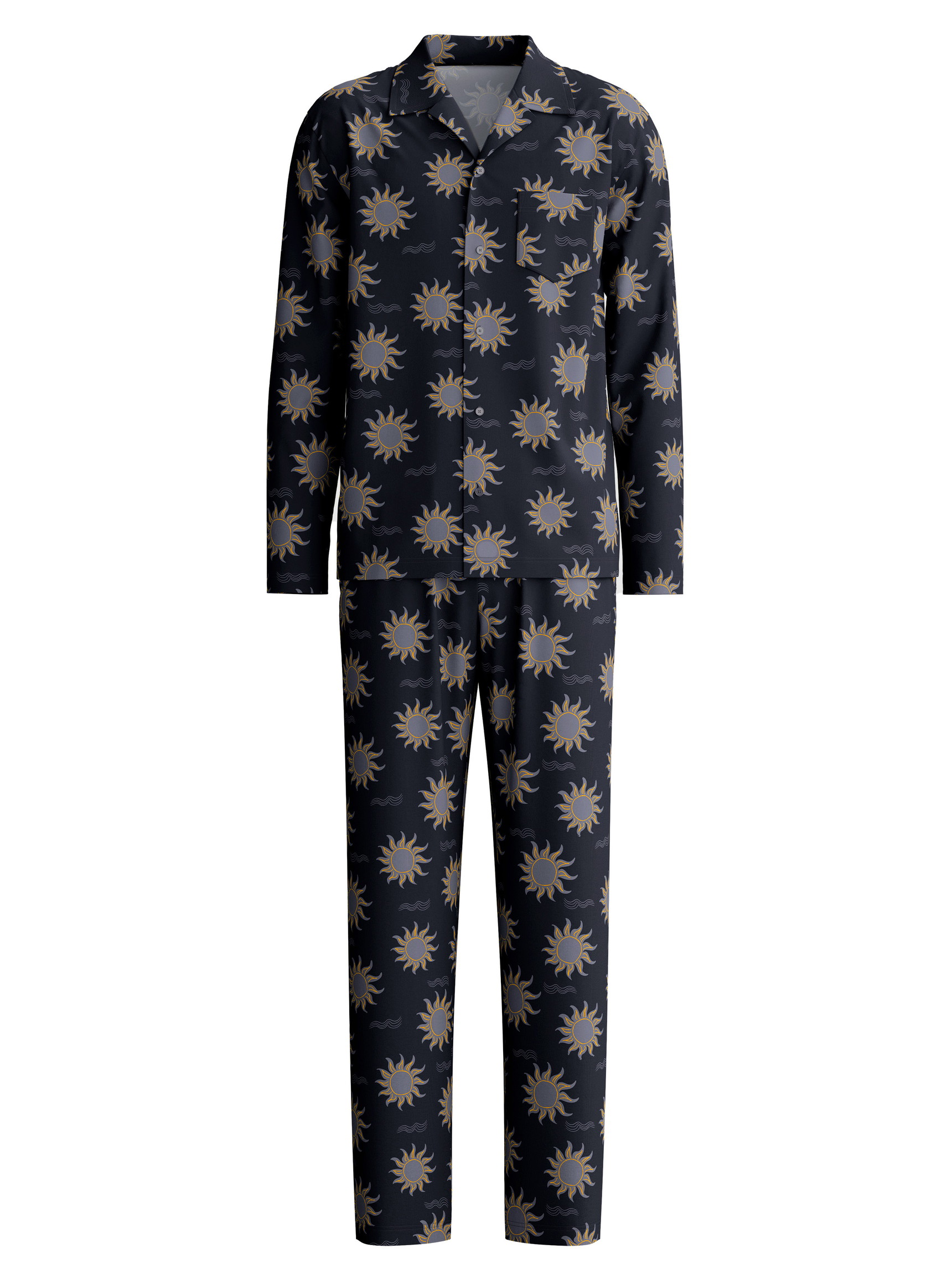 Herren - Pyjama mit Knöpfen aus 100% Baumwolle in Blau, Gemustert aus Serie EDITION 85 von CALIDA