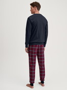 Men model is wearing Pyjama with cuff made of 100% Cotton in Blue, Checked from the Family & Friends series by CALIDA, Back view