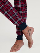 Men model is wearing Pyjama with cuff made of 100% Cotton in Blue, Checked from the Family & Friends series by CALIDA, Detail