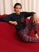 Men model is wearing Pyjama with cuff made of 100% Cotton in Blue, Checked from the Family & Friends series by CALIDA, Additional Image
