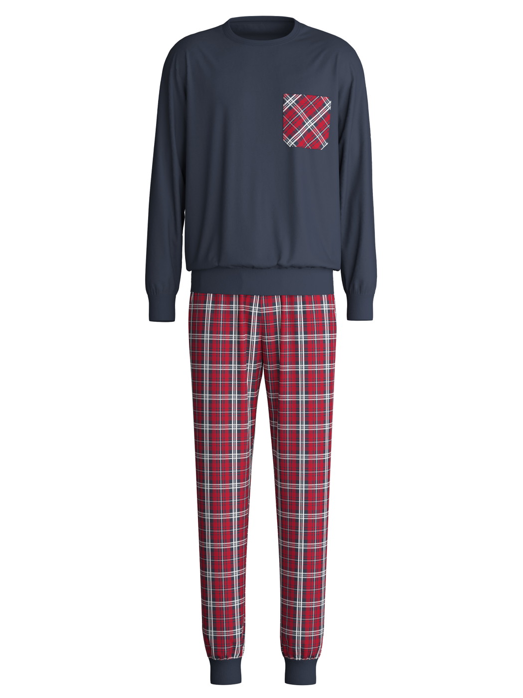 Men - Pyjama with cuff made of 100% Cotton in Blue, Checked, from the Family & Friends series by CALIDA
