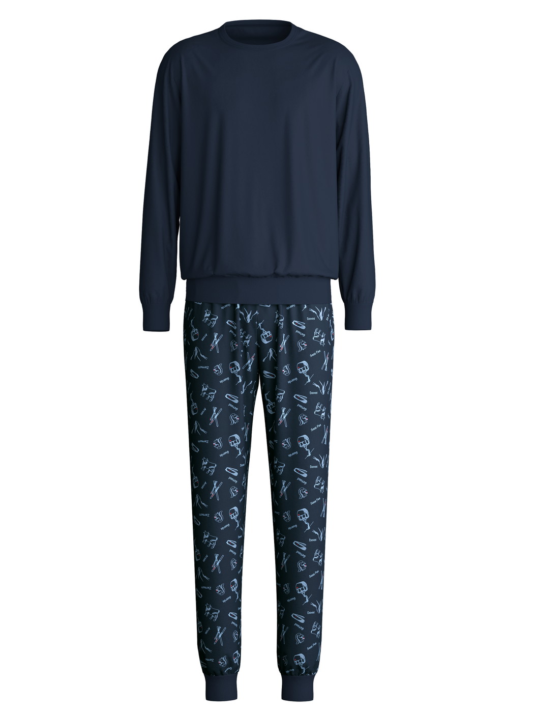 Men - Pyjama with cuff made of 100% Cotton in Blue, Patterned, from the Relax Swiss Resort series by CALIDA