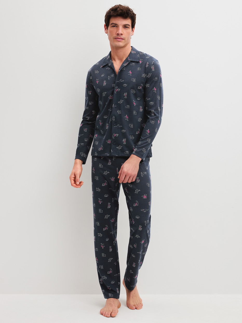 Men model is wearing  made of 100% Cotton in Blue, Patterned from the Family & Friends series by CALIDA, Front view