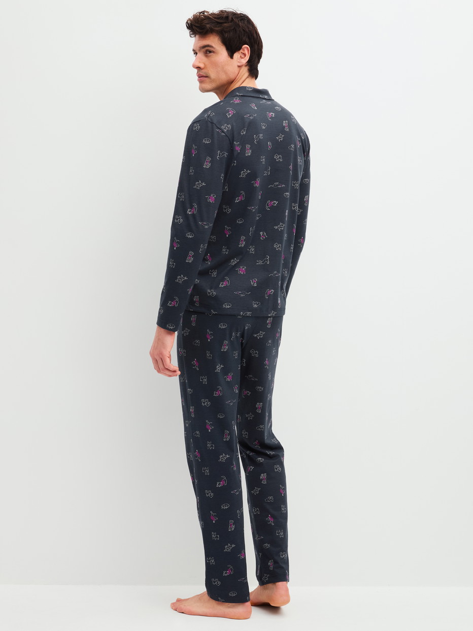 Men model is wearing  made of 100% Cotton in Blue, Patterned from the Family & Friends series by CALIDA, Back view