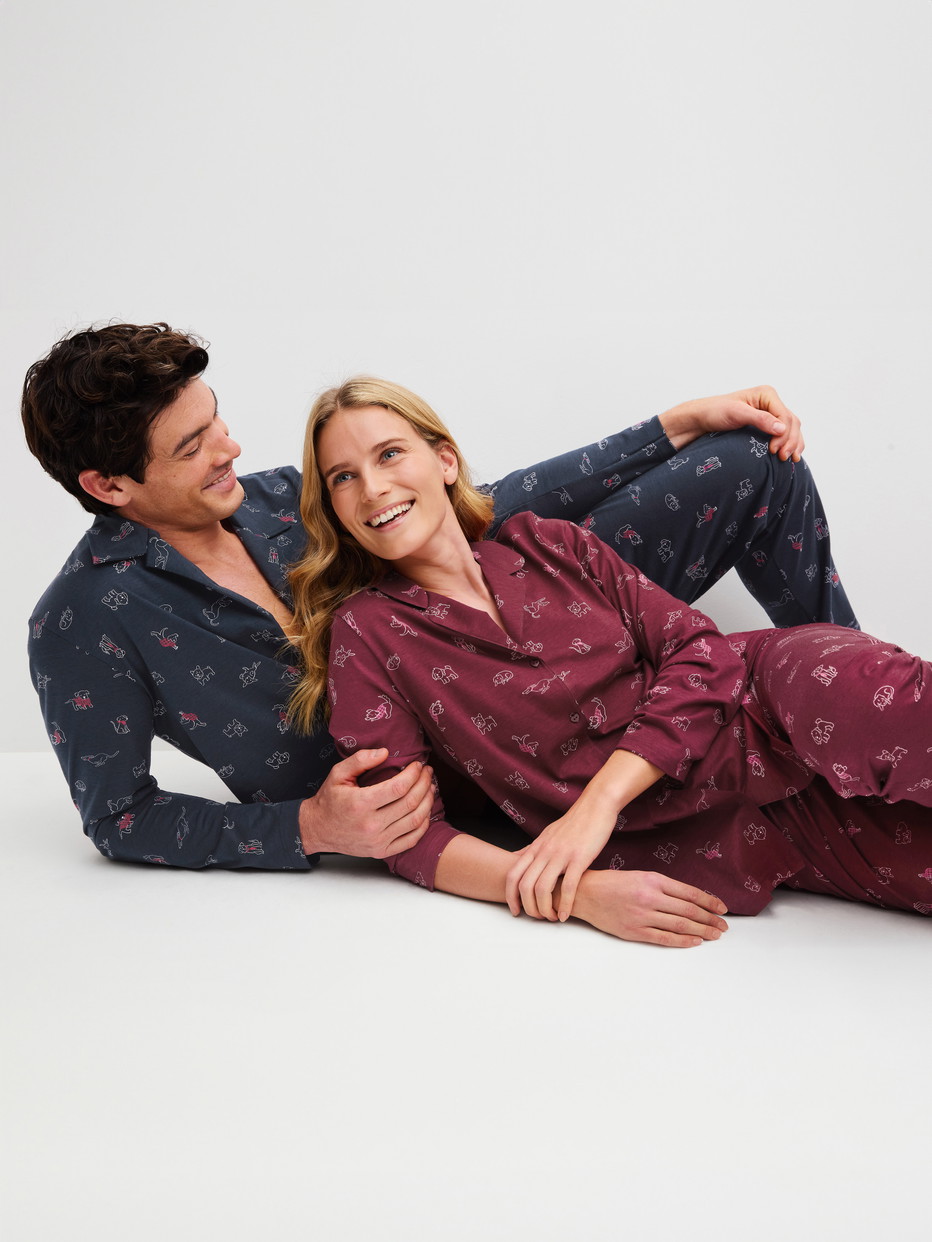Men model is wearing  made of 100% Cotton in Blue, Patterned from the Family & Friends series by CALIDA, Additional Image