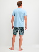 Men model is wearing Short pyjama made of 100% Cotton in Blue, Patterned from the Relax Imprint 2 series by CALIDA, Back view