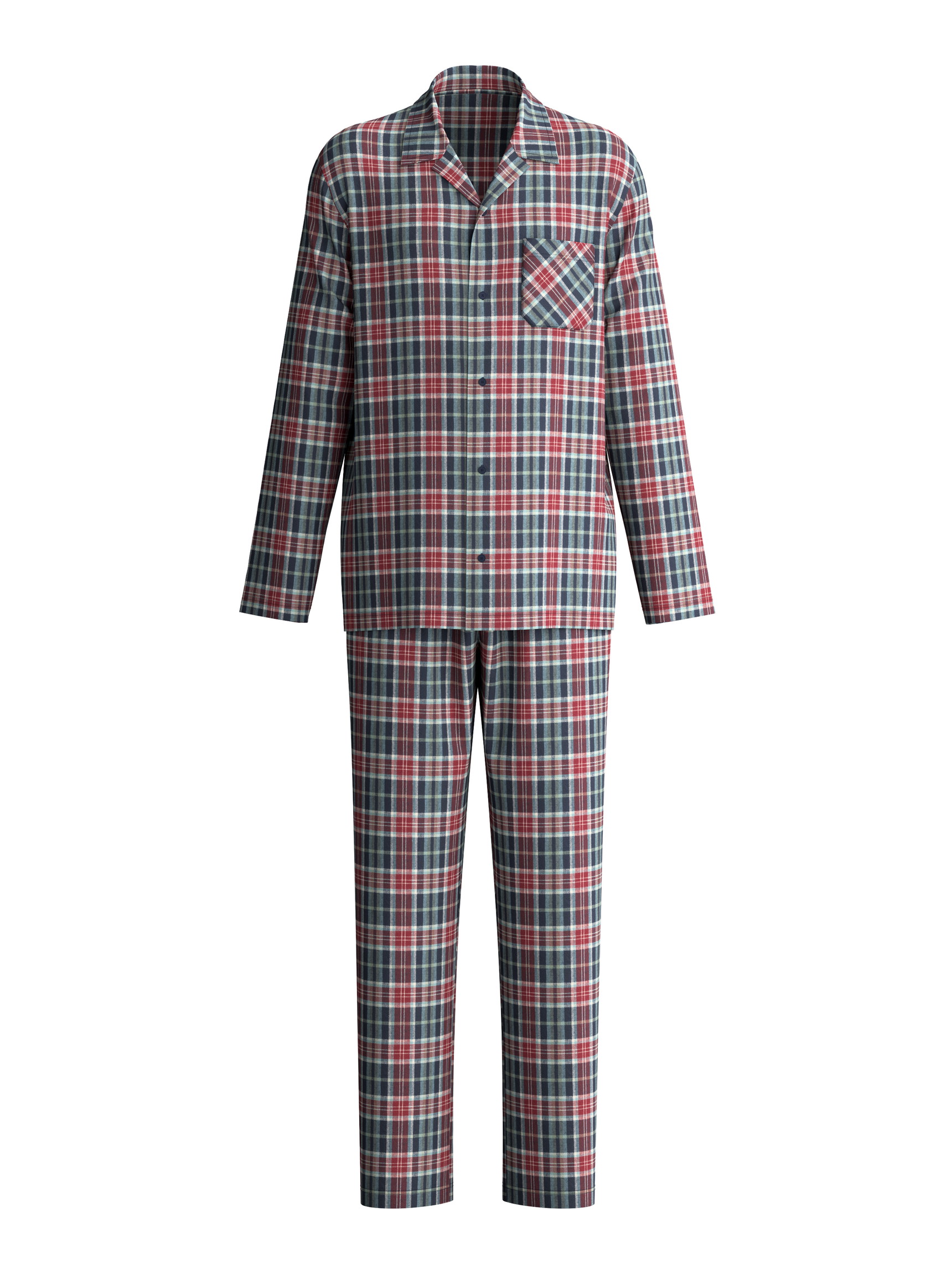 Herren - Pyjama mit Knöpfen aus 100% Baumwolle in Blau, Kariert aus Serie Family & Friends von CALIDA