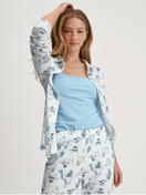 Women model is wearing Button-Up Pyjama made of 100% Cotton in Blue, Patterned from the Swiss Resort series by CALIDA, Front view