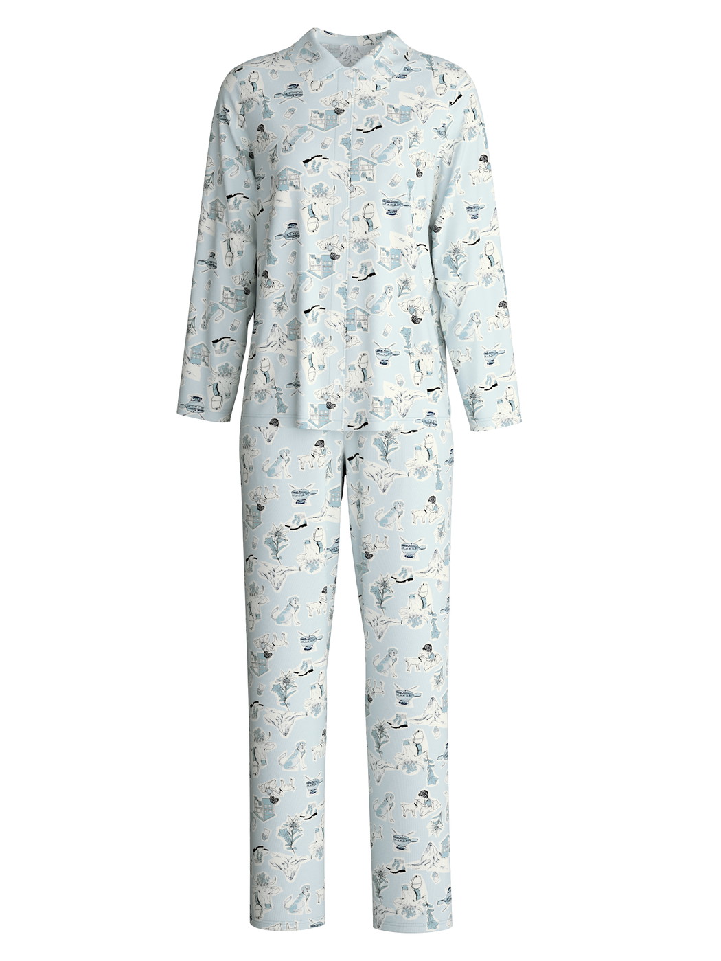Women - Button-Up Pyjama made of 100% Cotton in Blue, Patterned, from the Swiss Resort series by CALIDA