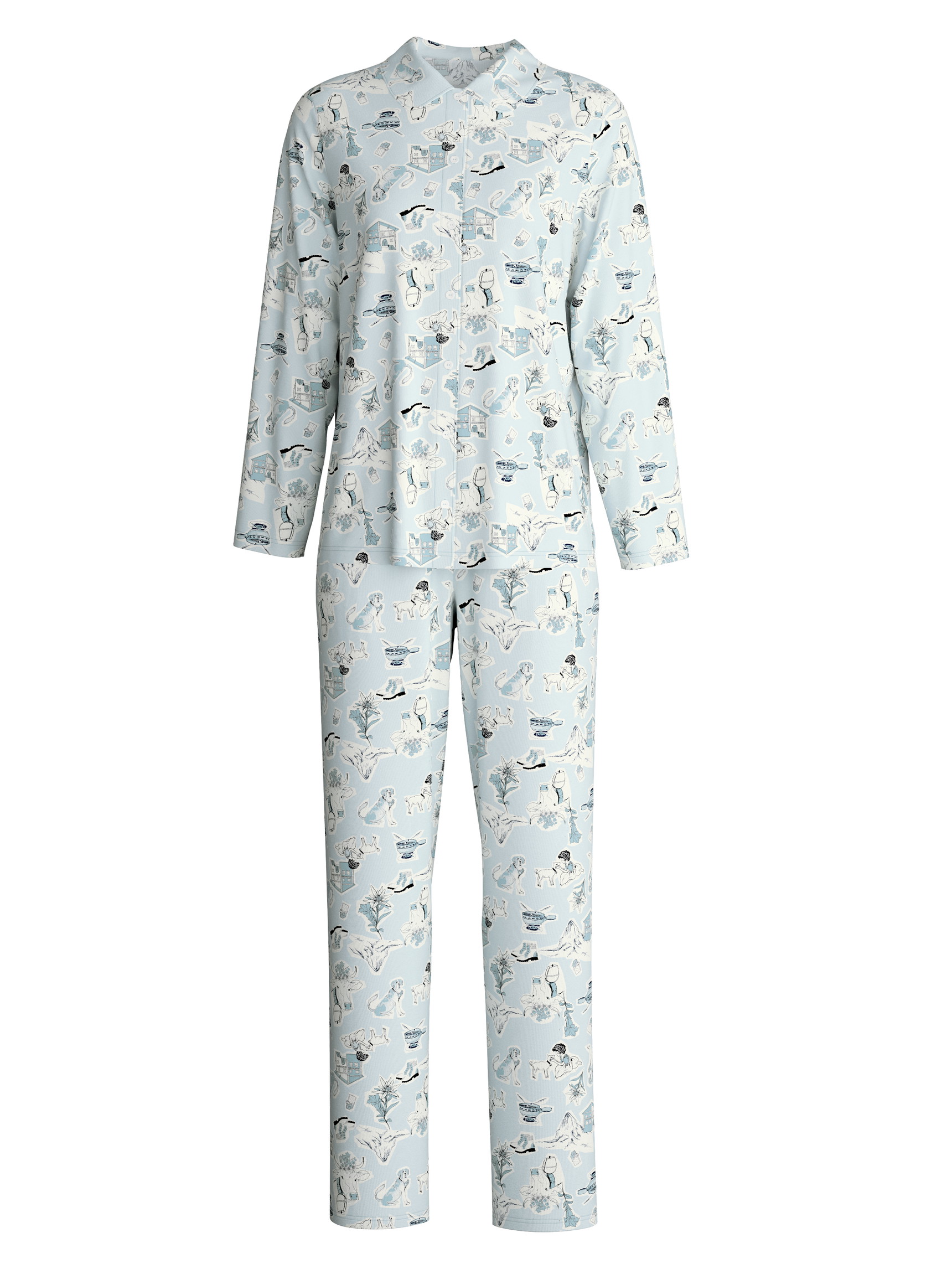 Women - Button-Up Pyjama made of 100% Cotton in Blue, Patterned, from the Swiss Resort series by CALIDA