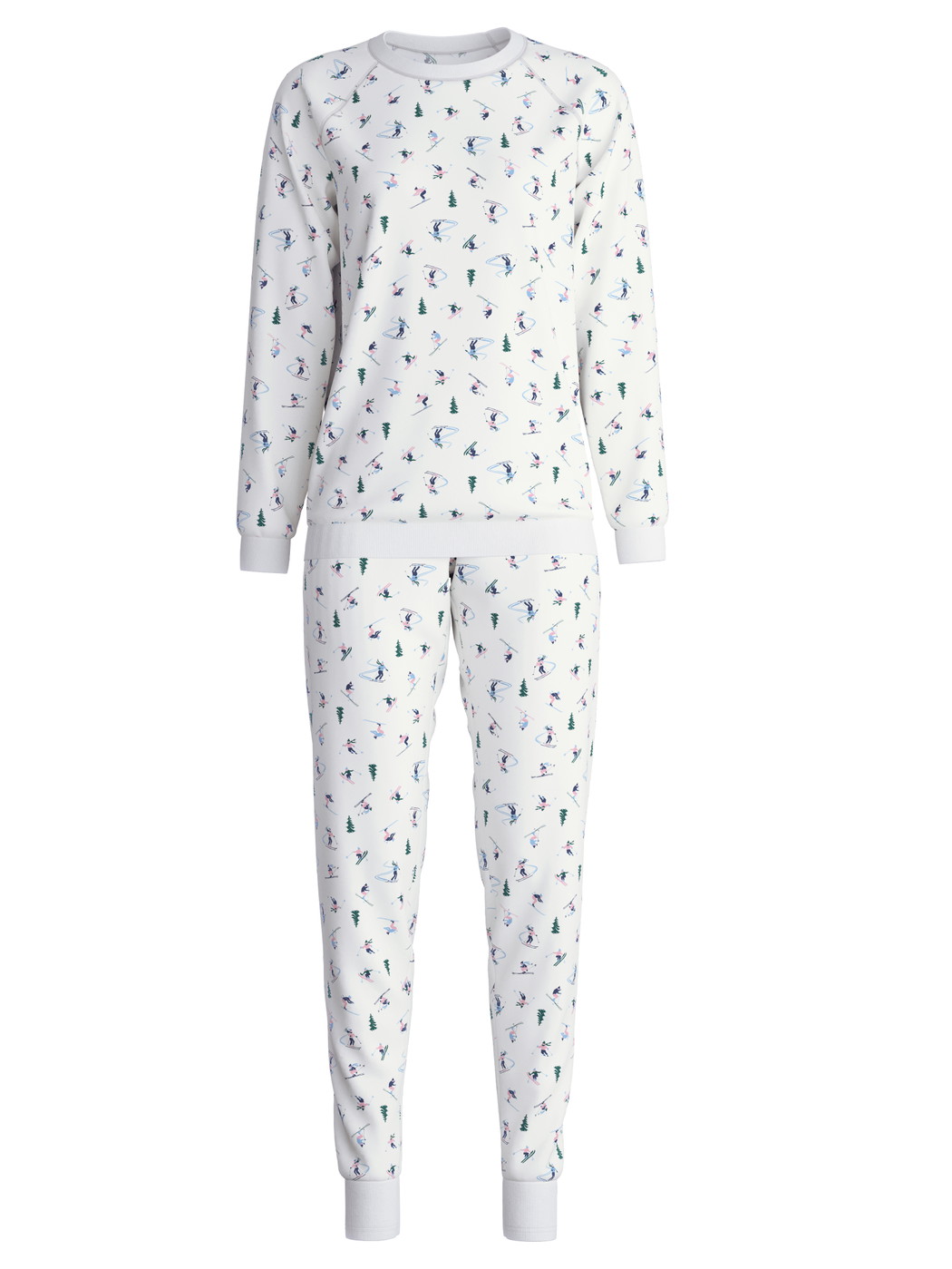Femme - Pyjama avec bords élastiques en 100% coton de couleur Blanc, À motifs, de la série Ski Resort de CALIDA