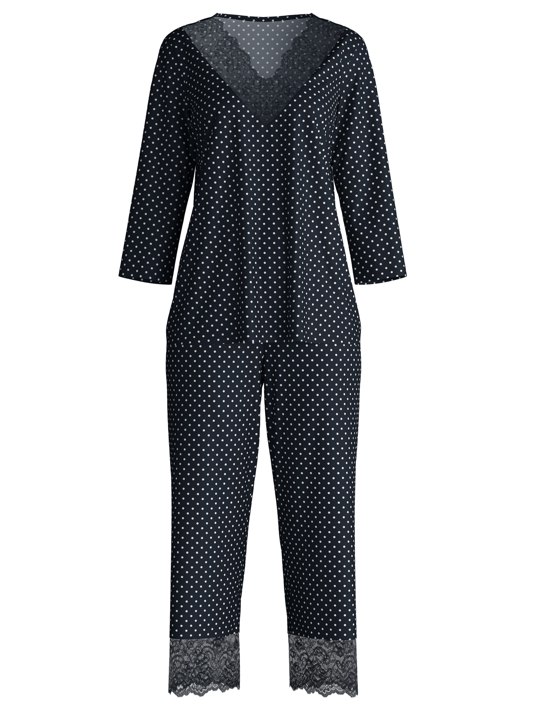 Damen - 7/8-Pyjama aus Baumwolle in Schwarz, Spitze aus Serie Deep Dreams von CALIDA