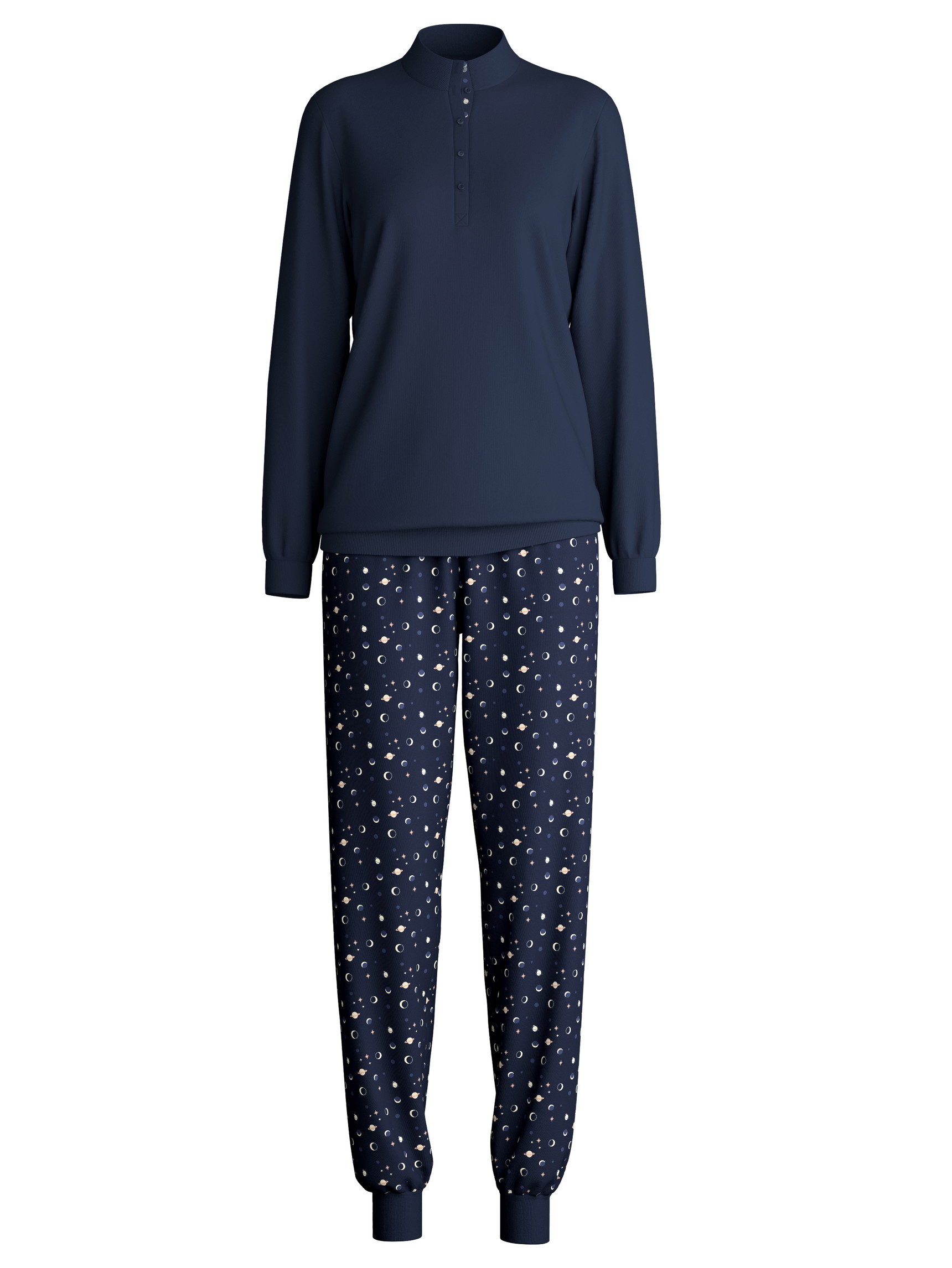 Women - Pyjama with cuff made of 100% Cotton in Blue, Patterned, from the Midnight Dreams series by CALIDA