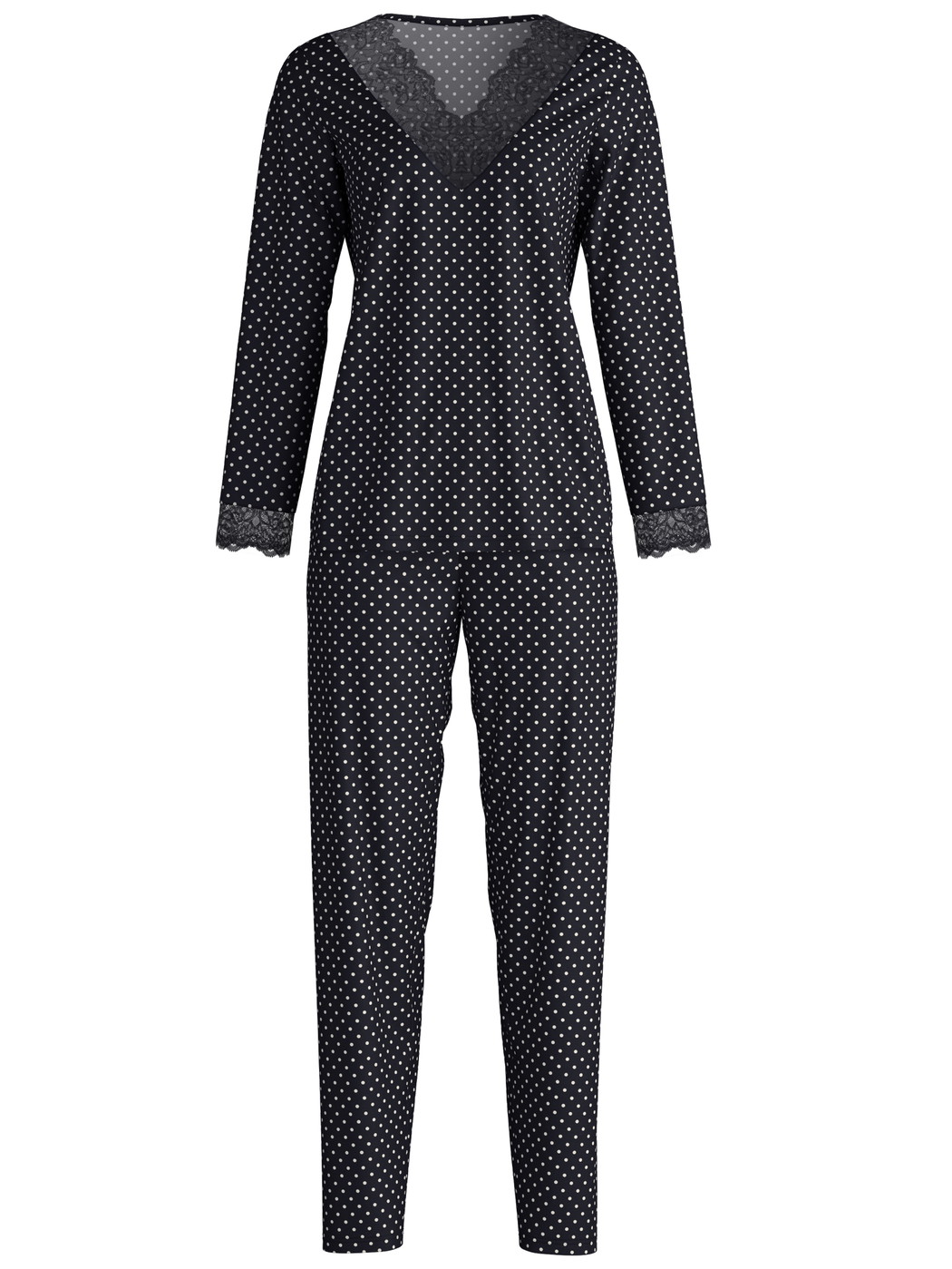 Damen - Pyjama, lang aus Baumwolle in Schwarz, Spitze aus Serie Deep Dreams von CALIDA