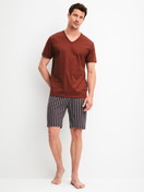 Le mannequin Homme porte le/la Pyjama court en 100% coton de couleur Rouge, Rayée, de la série Cotton Special de CALIDA, Vue de face