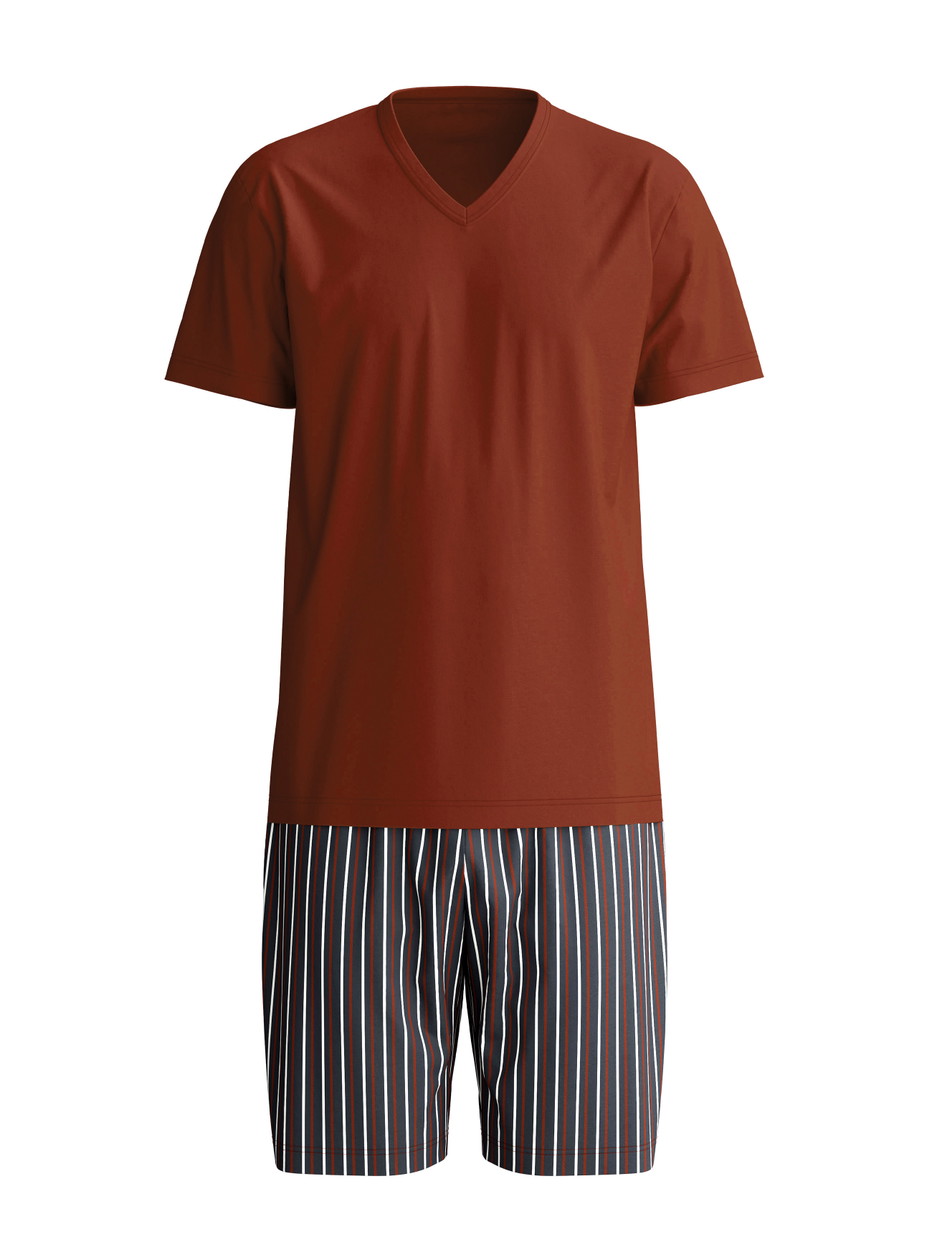 Herren - Kurz-Pyjama aus 100% Baumwolle in Rot, Gestreift aus Serie Cotton Special von CALIDA