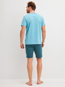 Men model is wearing Short pyjama made of 100% Cotton in Blue, Patterned from the Cotton Special series by CALIDA, Back view