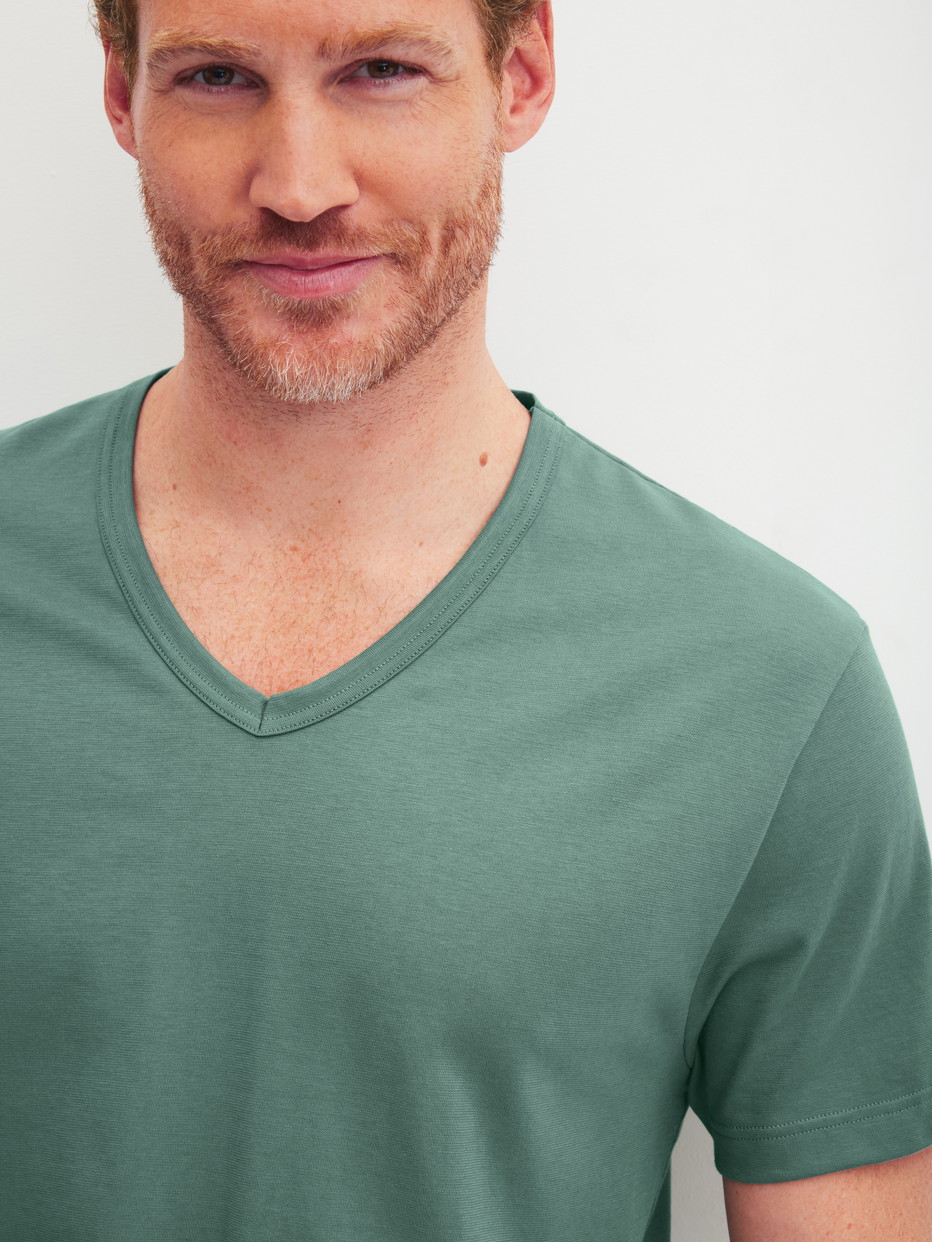 Men model is wearing Short pyjama made of 100% Cotton in Green, Patterned from the Cotton Special series by CALIDA, Detail