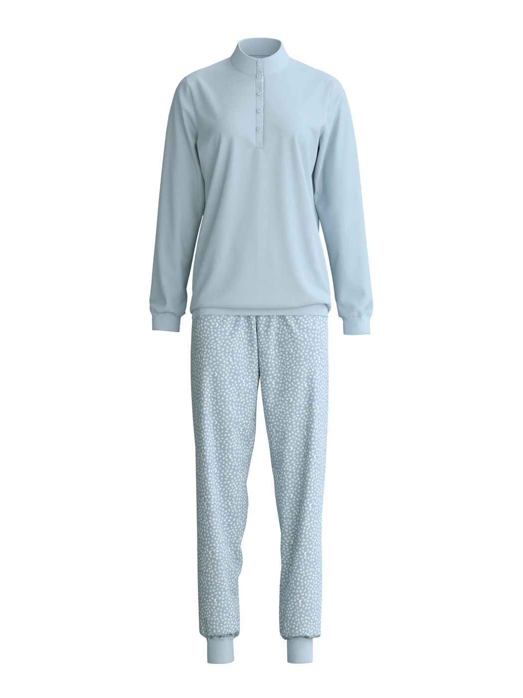 Women - Ribbed Cuff Pyjamas made of 100% Cotton in Blue, Patterned, from the Midnight Dreams series by CALIDA