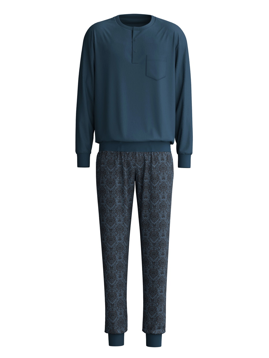 Herren - Bündchen-Pyjama aus 100% Baumwolle in Grau, Floral aus Serie Relax Selected 4 von CALIDA