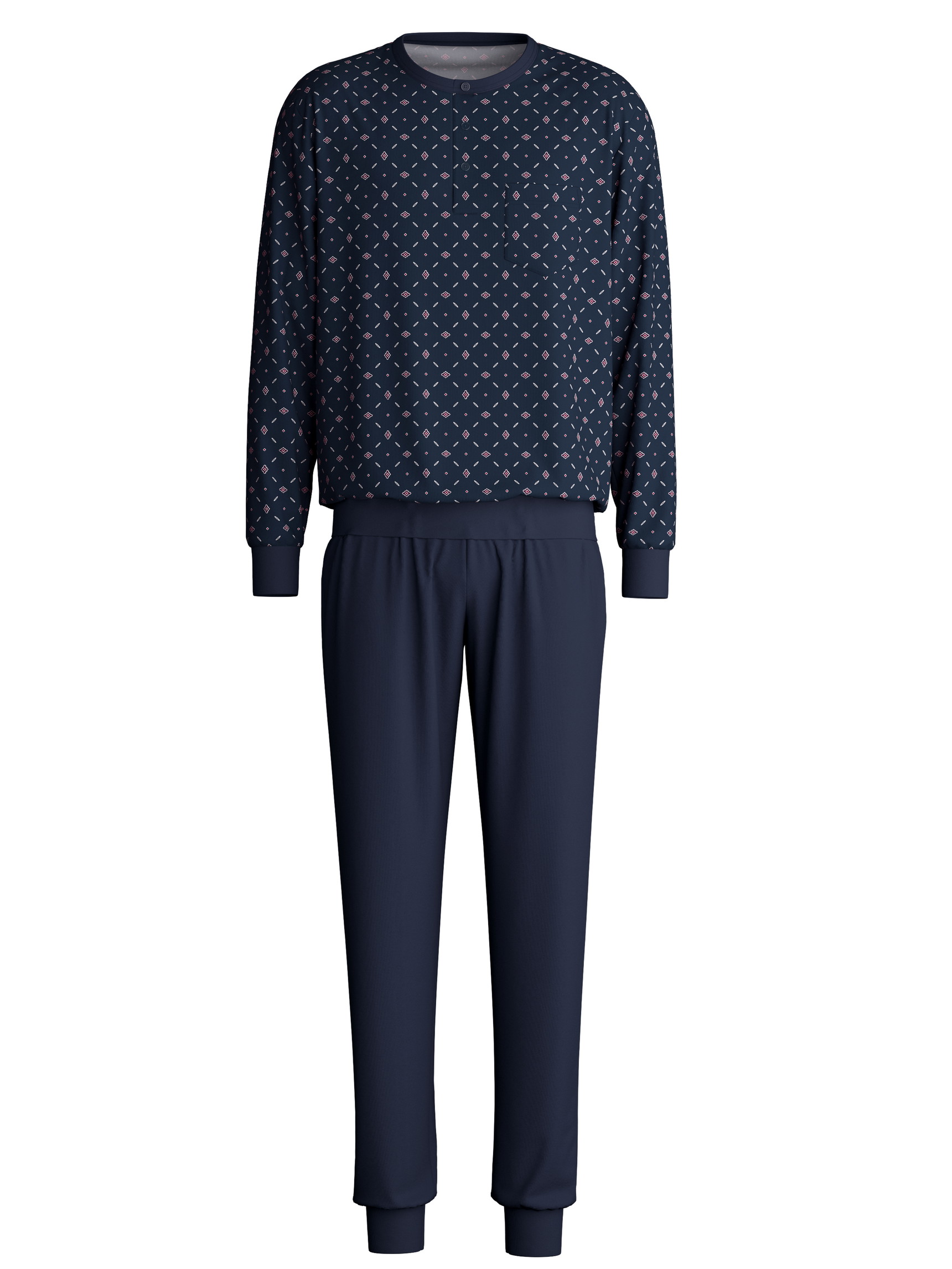 Herren - Bündchen-Pyjama aus 100% Baumwolle in Blau, Gemustert aus Serie Relax Selected 4 von CALIDA
