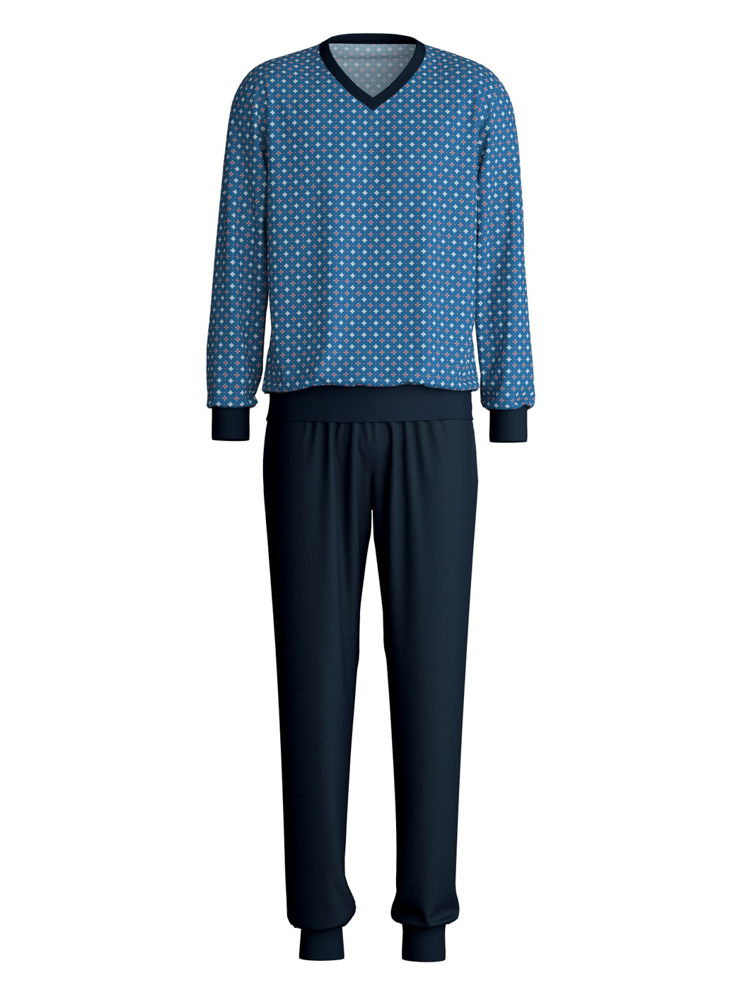 Men - Pyjama with cuff made of 100% Cotton in Blue, Patterned, from the Nightwear Xtra series by CALIDA