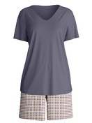 Damen - Kurz-Pyjama aus 100% Baumwolle in Blau, Gemustert aus Serie Graphic Nights von CALIDA